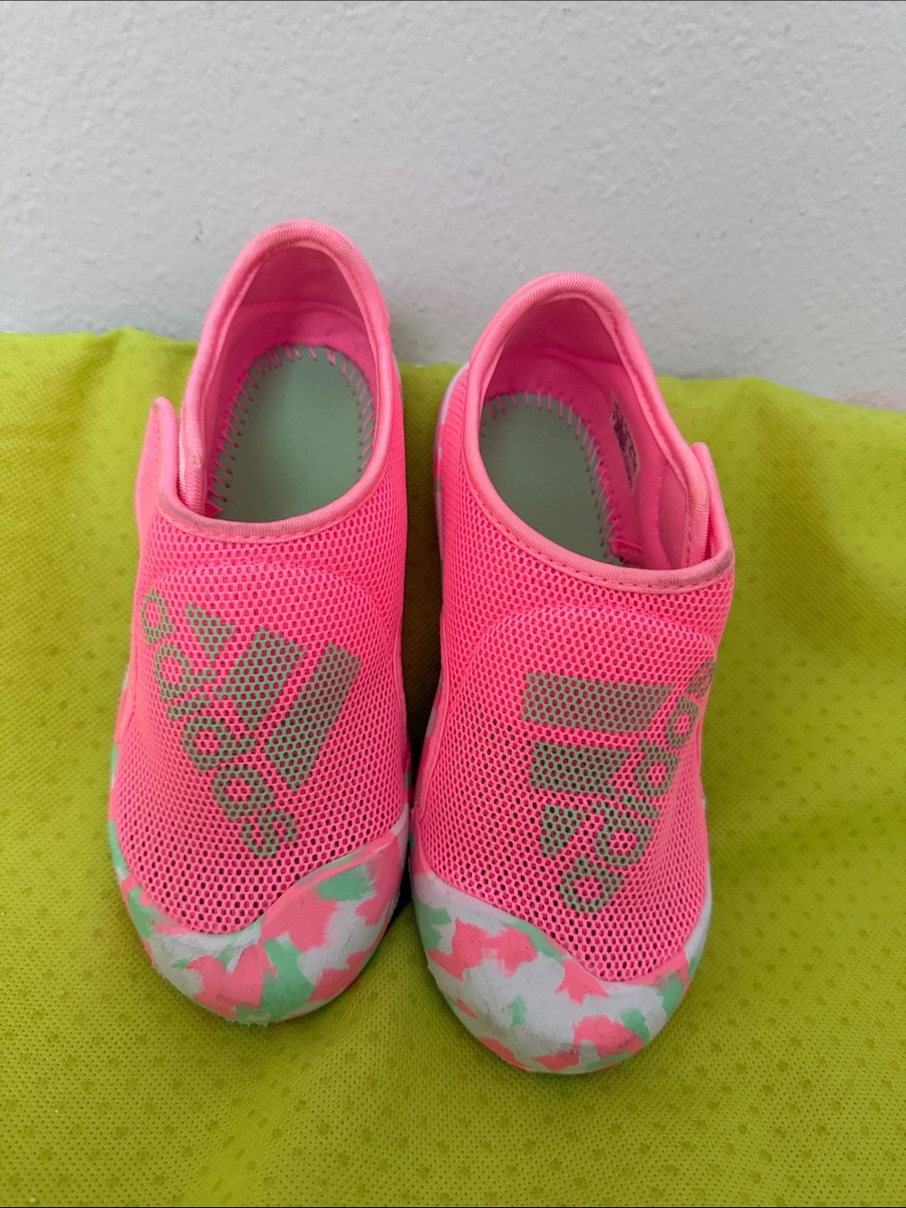 adidas Kids Slip-On Water Shoes in Bright Pink with Mint Camo Toe